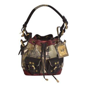 Roberto Cavalli Python Leather Bucket Bag Multicolor Snakeskin Drawstring Should